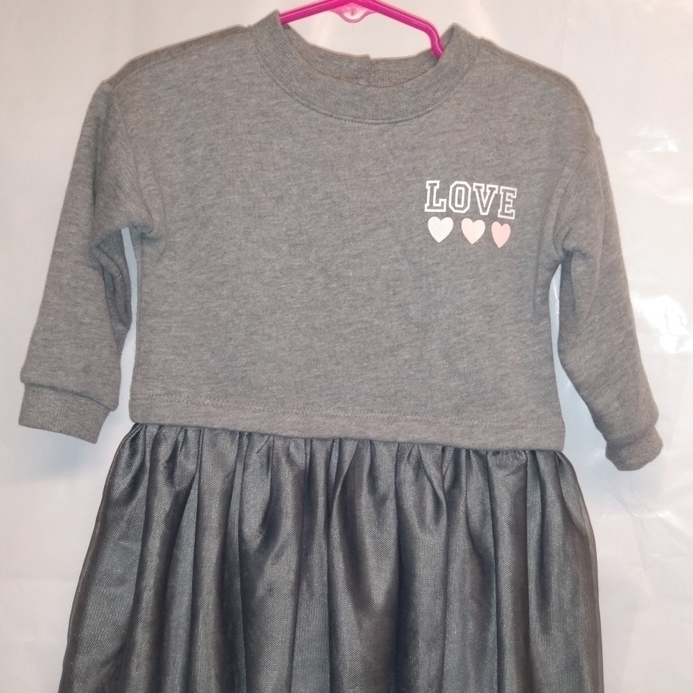 Crazy 8 Jersey& Mesh Dress, 18-24M, Gray, long sleeve, love,3 pink hearts, NWT